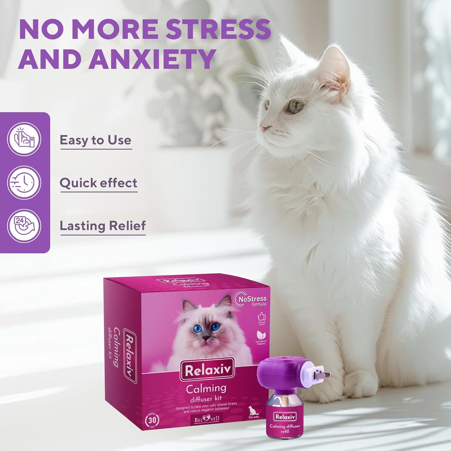 Calming Cat Diffuser Refill & Anti Anxiety Pet Products - Feline Calm Pheromones & Cats Comfort - Stress Relief
