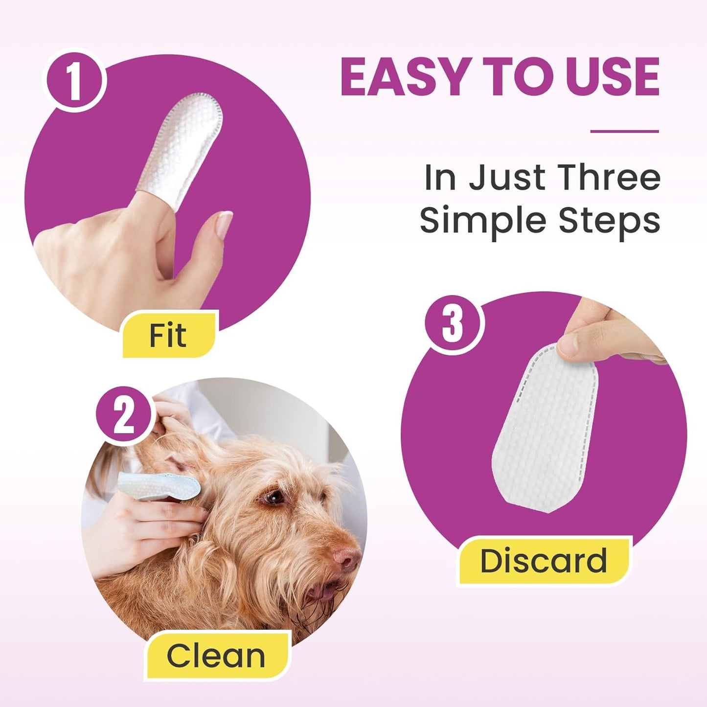 Pet Ear Cleaning Finger Wipes for Dogs & Cats - Dog Ear Cleaner with Aloe, Coconut Oil & Ginseng - Finger Dog Ear Wipes to Relieve Ear Itching, Infections, Wax & Smelly Ears - 50 Ct - Coconut Scent