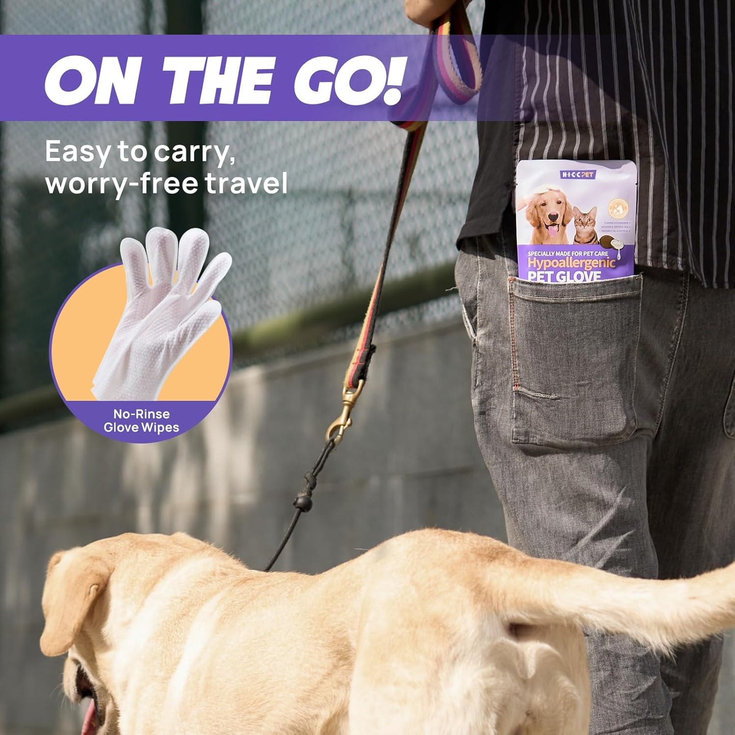 HICC PET Cleaning Deodorizing Glove Wipes for Dogs & Cats, Vet Recommended Hypoallergenic