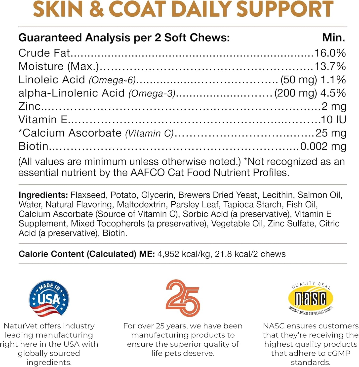 NaturVet Skin & Coat Plus Breath Aid for Dogs, 70 ct Soft Chews, Made in USA