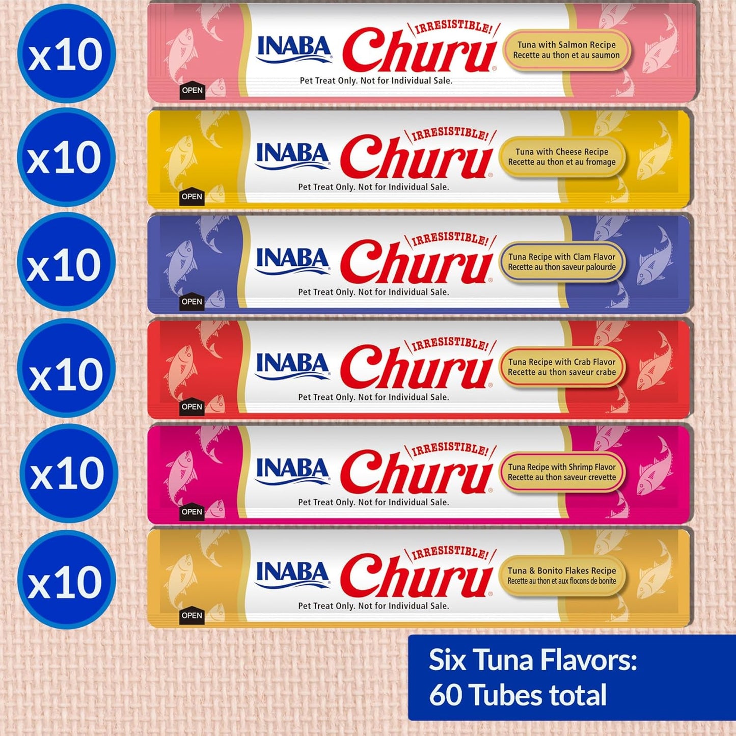 Inaba Churu Tuna Cat Treats Variety Box (60 Tubes x 14 g)