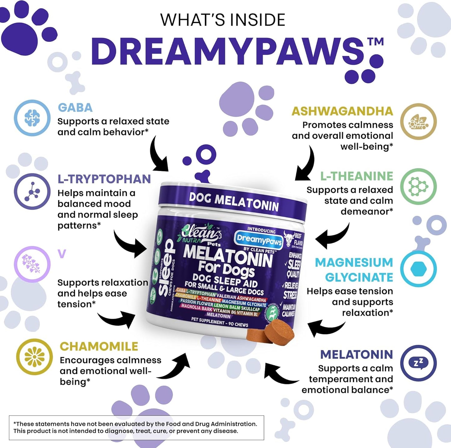 Dreamy Paws Melatonin for Dogs Dog Calming Sleep Supplement