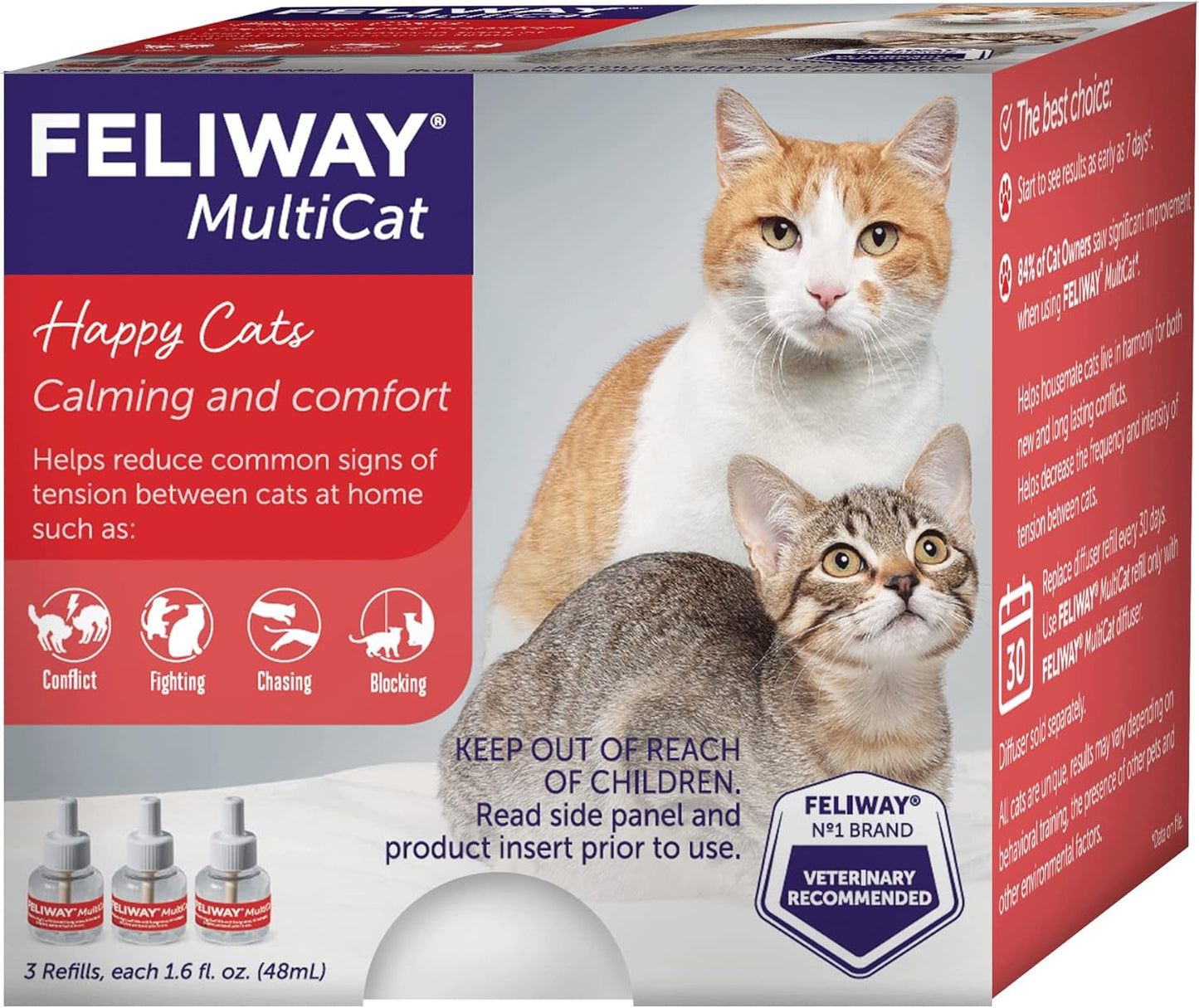 FELIWAY® MultiCat 3 x 30 Day Cat Calming Refills for Pheromone Diffuser, 3 x 48ml