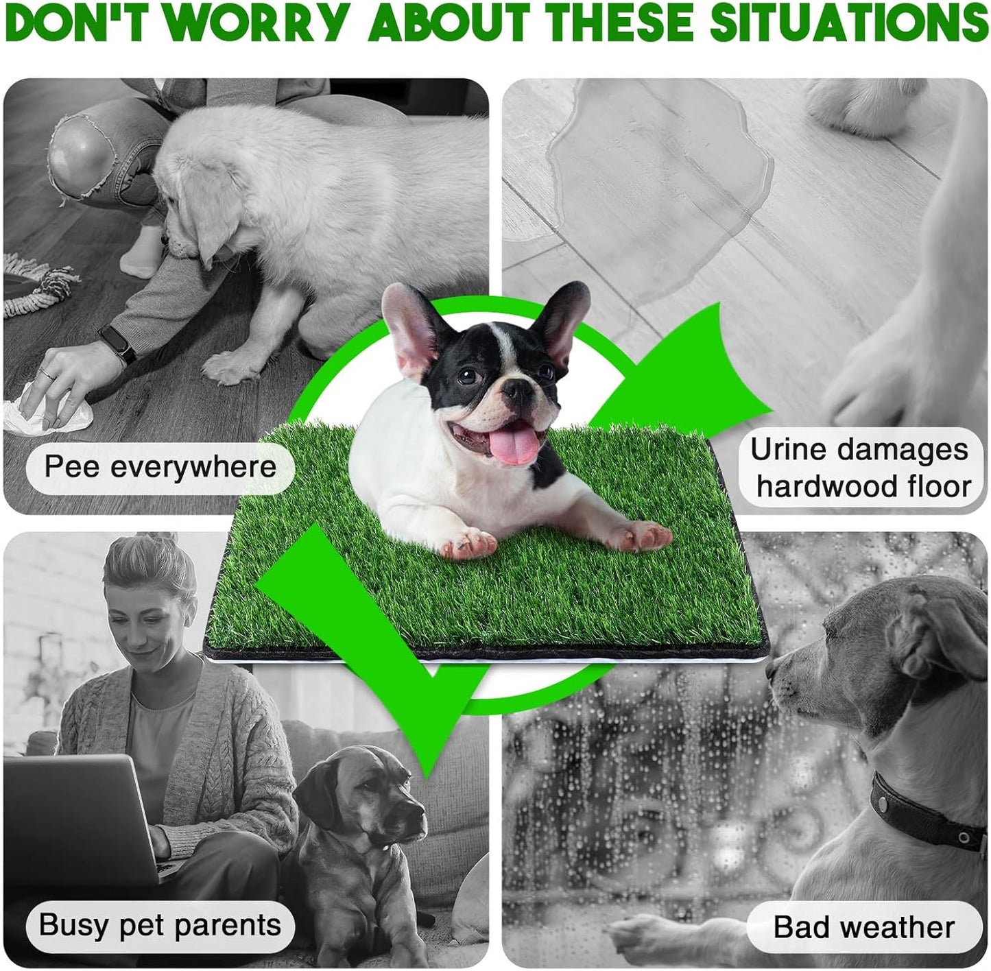 Dog Grass Mat with Pee Pad 20×25", Small Dog Litter Box