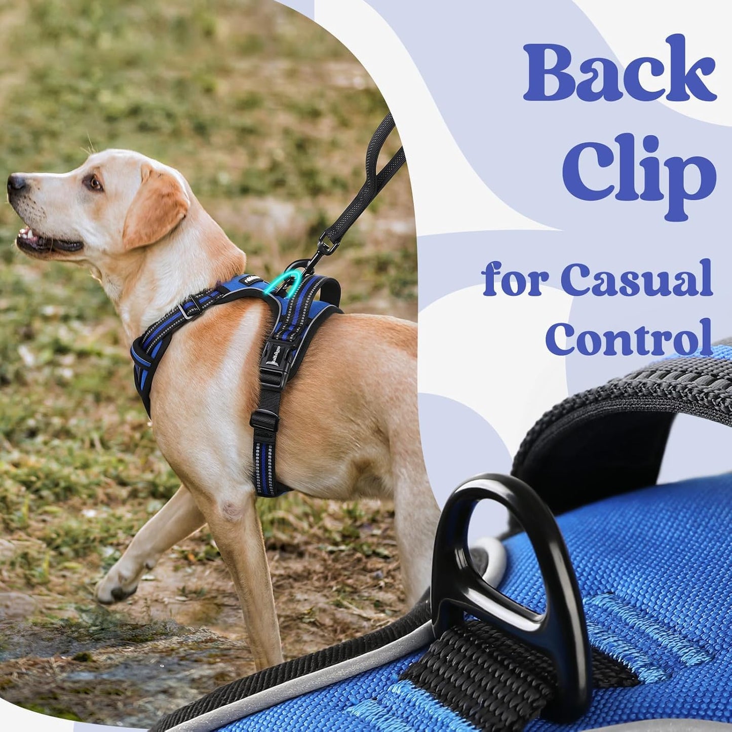 rabbitgoo Dog Harness Medium Sized, No Pull Pet Harness with 3 Buckles, Blue, M