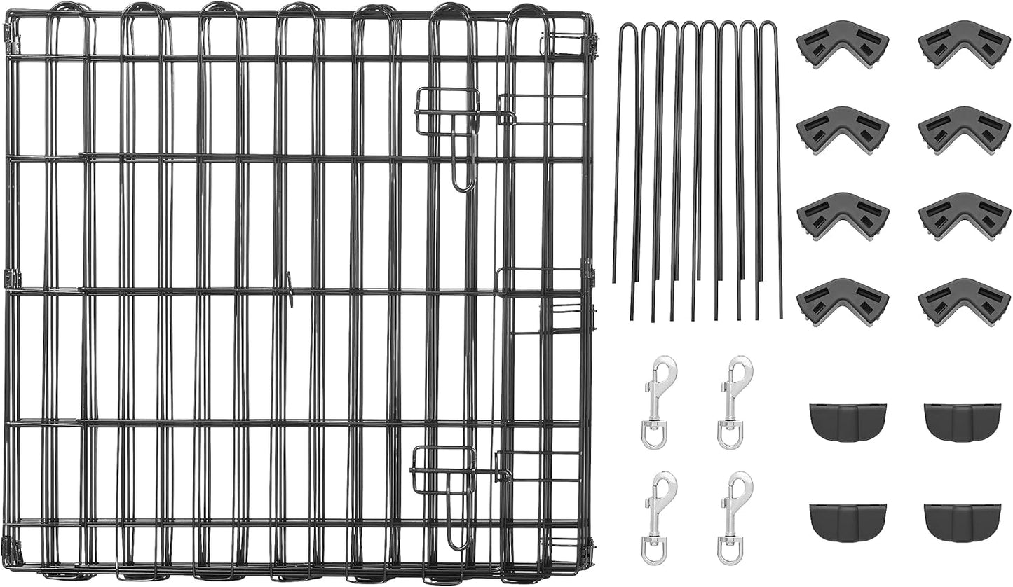 Amazon Basics Foldable Metal Pet Dog Exercise Fence Pen With Door Gate - 150 x 150 x 61 centimeters, Black
