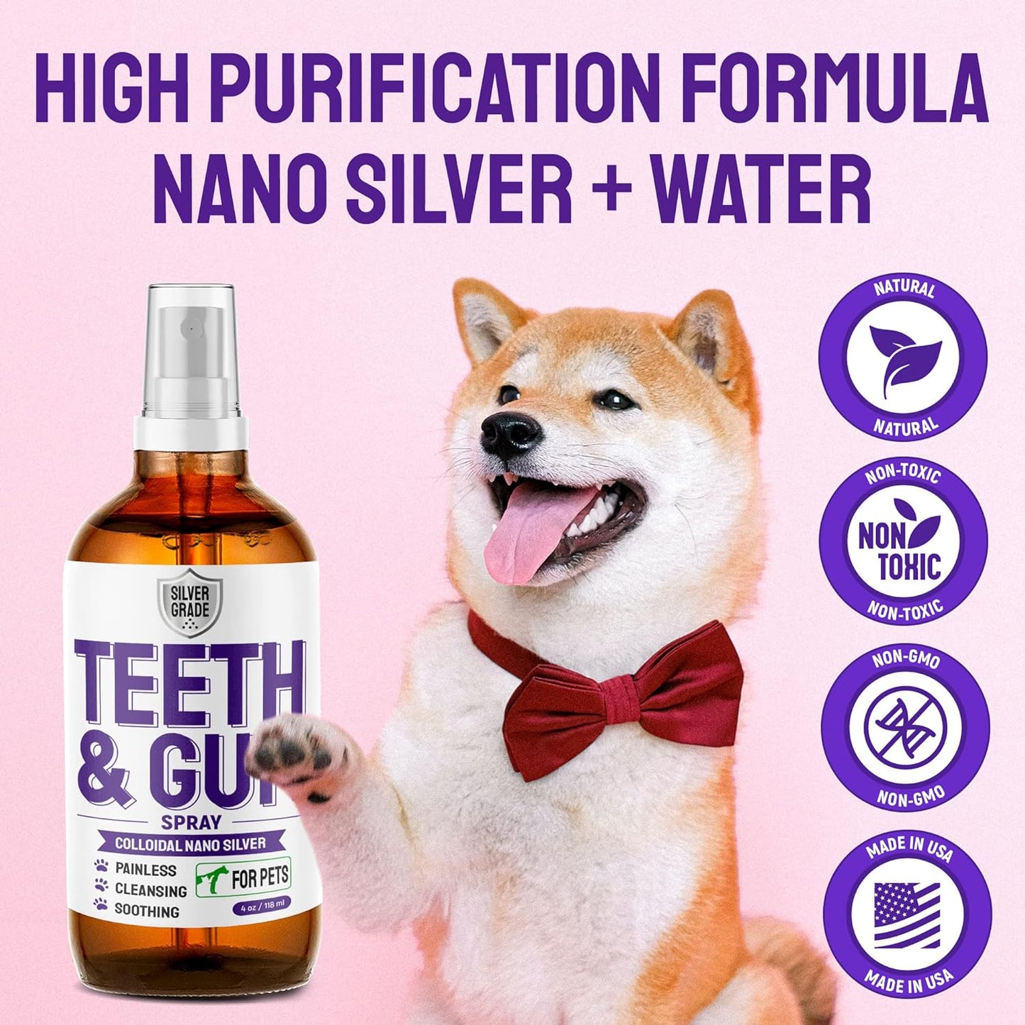 SILVER GRADE Teeth & Gum Spray for Pets β Dog Mouth Spray Helps with Plaque β 4 Oz