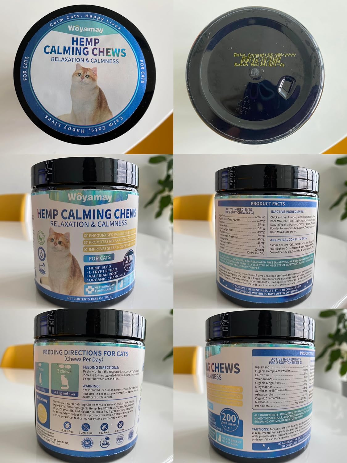 Cat Calming Chews, 200 Treats Calming Treats for Cats for Anxiety & Stress Relief