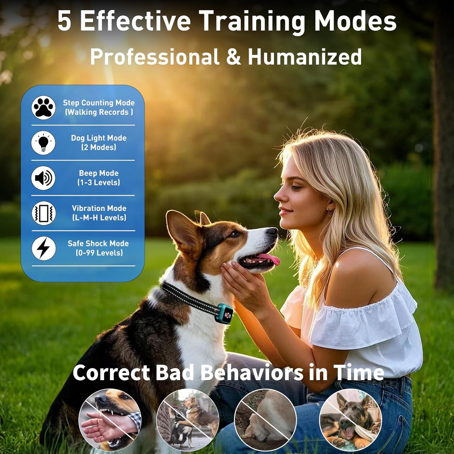 Frayo Dog Training Collar with Remote - 5 Training Modes 3300FT Electric Dog Shock Collar IP67 Waterproof Rechargeable E Collar for Large Medium Small Dogs (Blue)