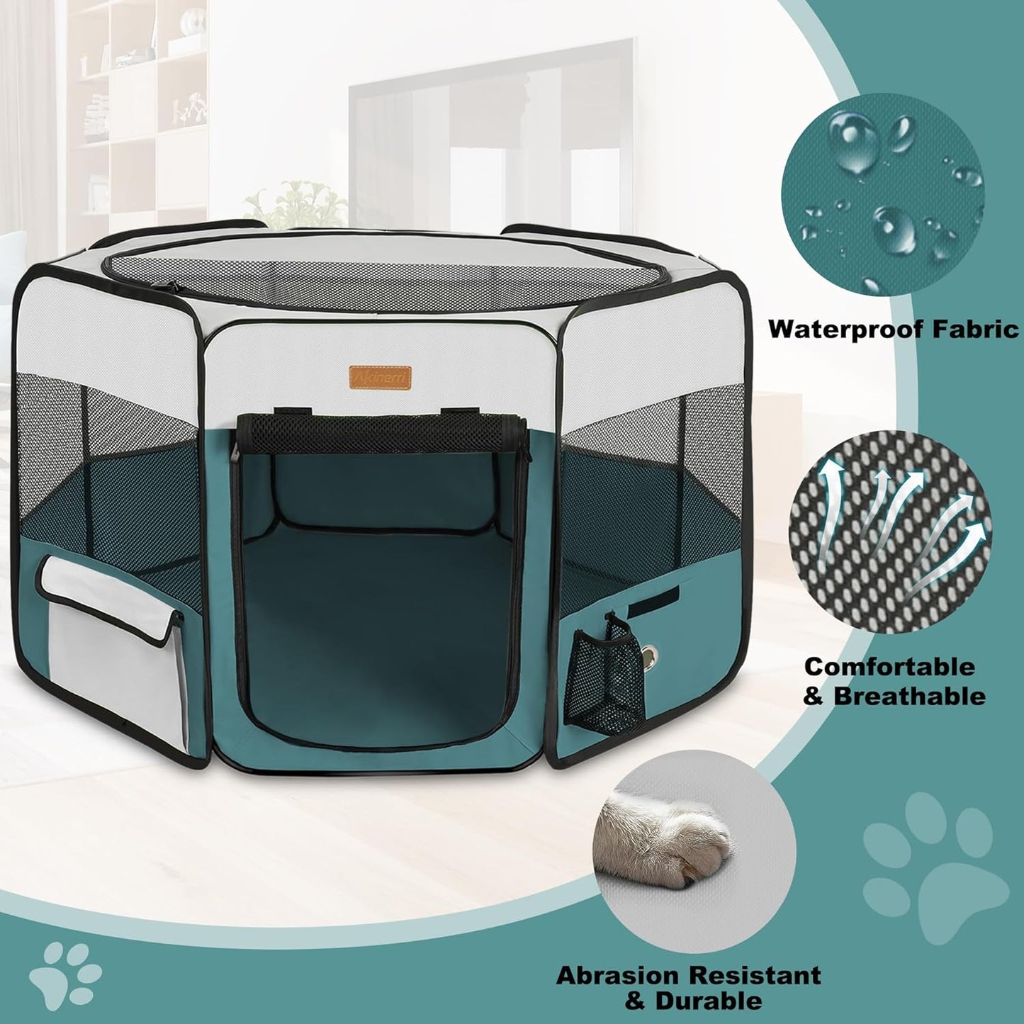 Dog Playpen, Portable Pet Play Pen for Cat, Puppies, Rabbits, Chickens, Foldable Large