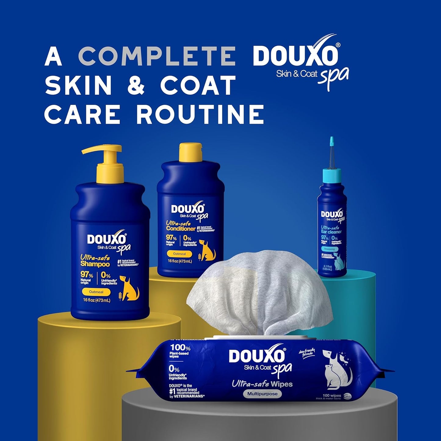 DOUXO® Skin & Coat SPA - Ultra-Safe Multipurpose Wipes for Dogs and Cats, 100 Wipes