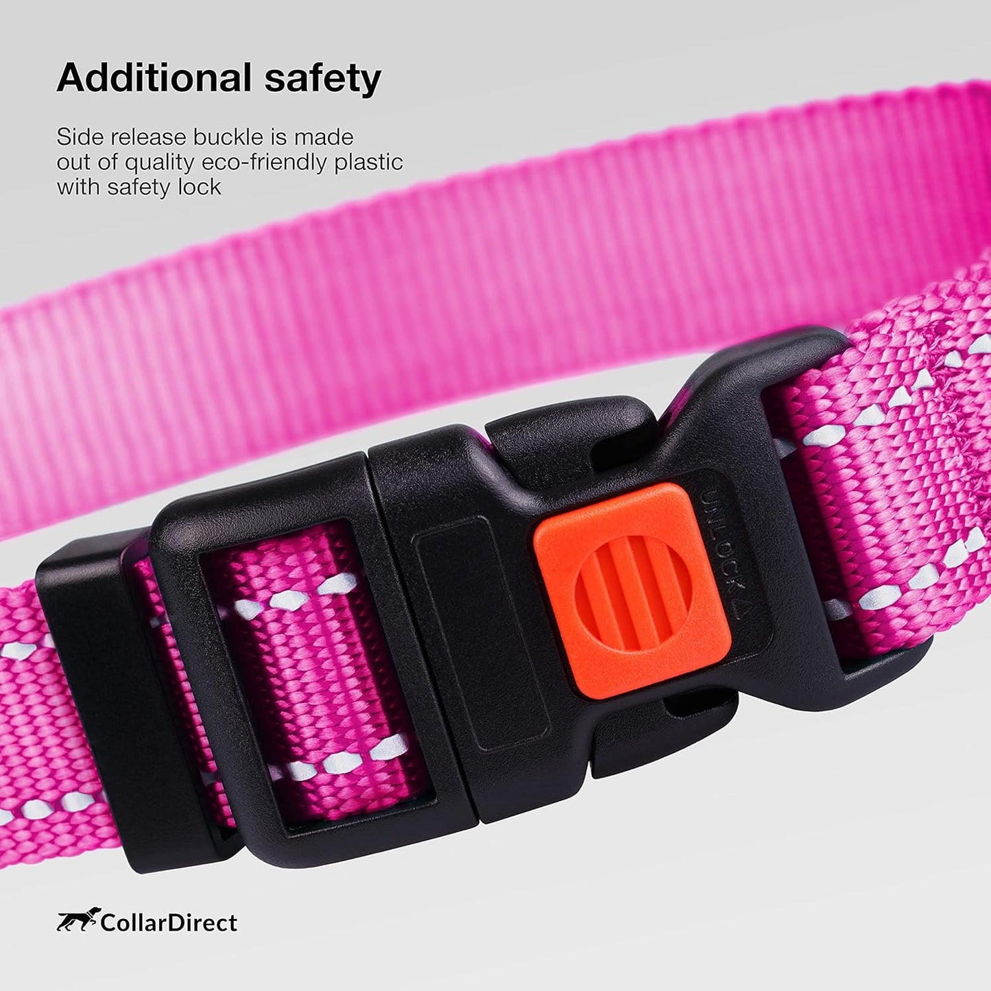 CollarDirect Reflective Dog Collar for a Small, Medium (Pink, 7-11 Inch)