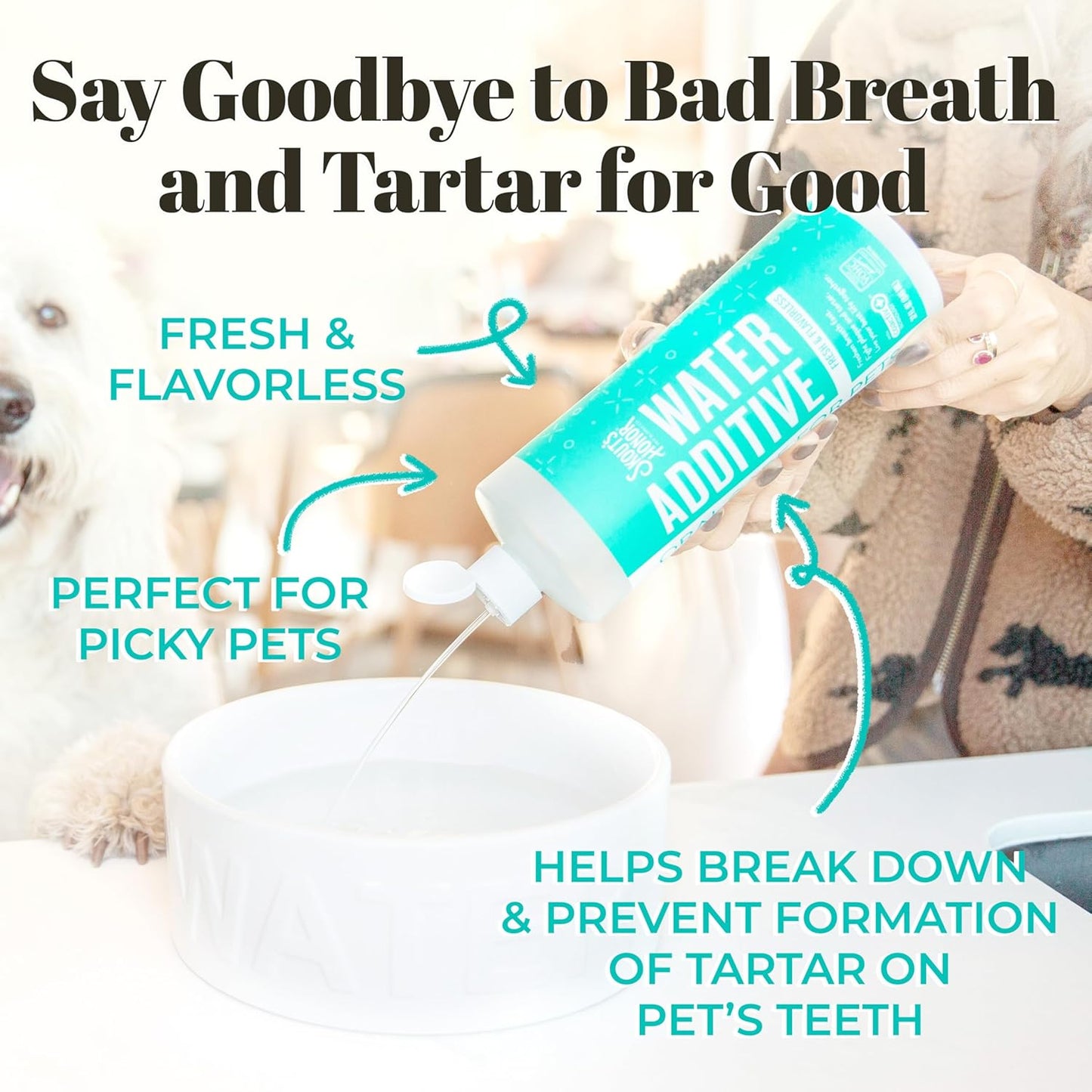 SKOUT'S HONOR Fresher Breath Flavorless Water Additive - VOHC Accepted for Tartar Control