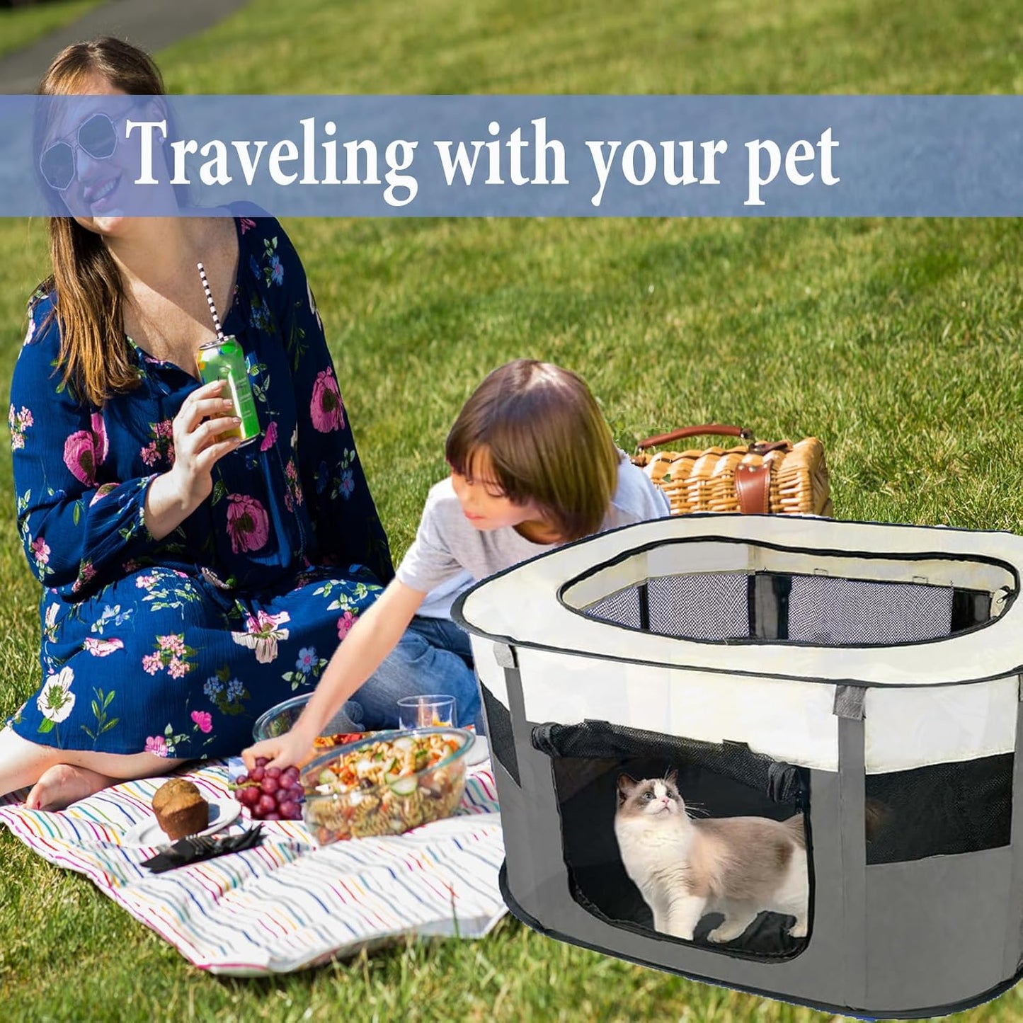 Portable Pet Playpen,Dog Play Pen Indoors,Foldable Cat Tent with Carry Bag for Puppy