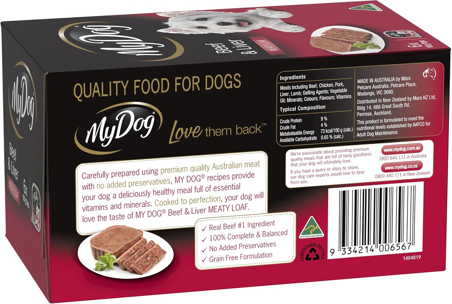 Adult Wet Dog Food Beef & Liver Meaty Loaf 6 x 100g Trays