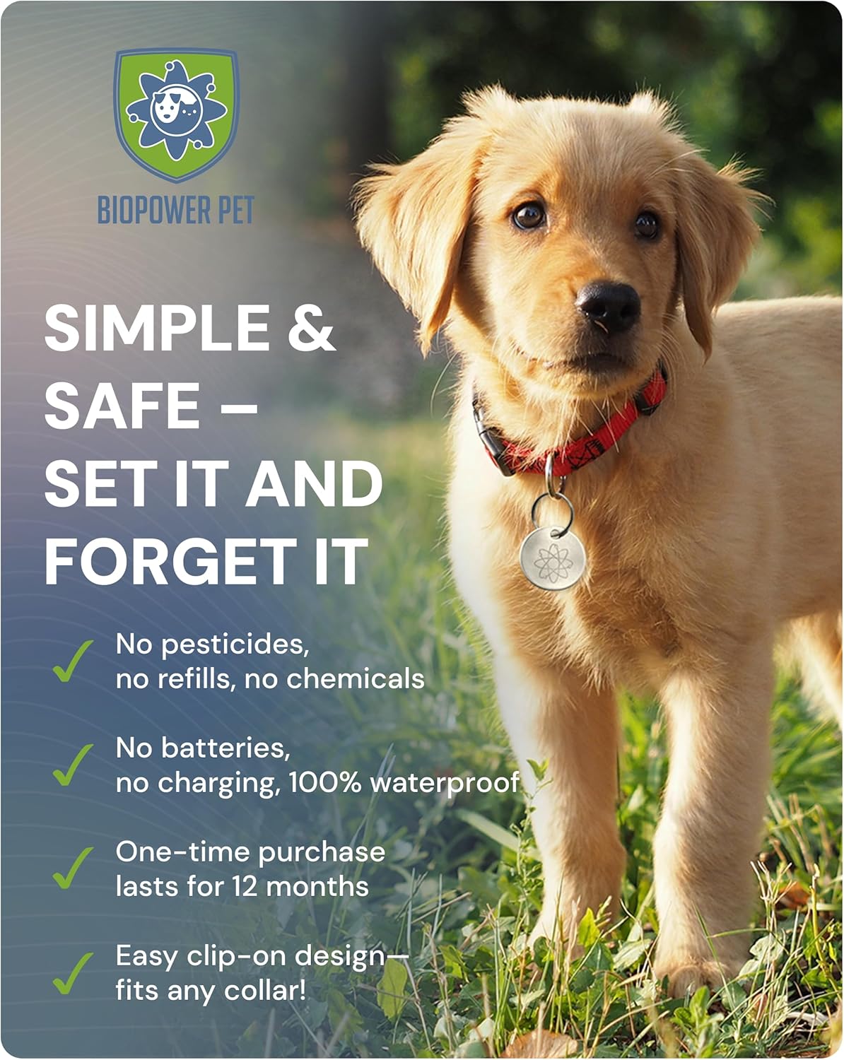Natural Flea & Tick Repellent Collar Tag for Dogs & Cats – BioPower Pet Shield – Safe for Pets When Used as Directed – Lasts 1 Full Year - Regular Tag (1Pack)