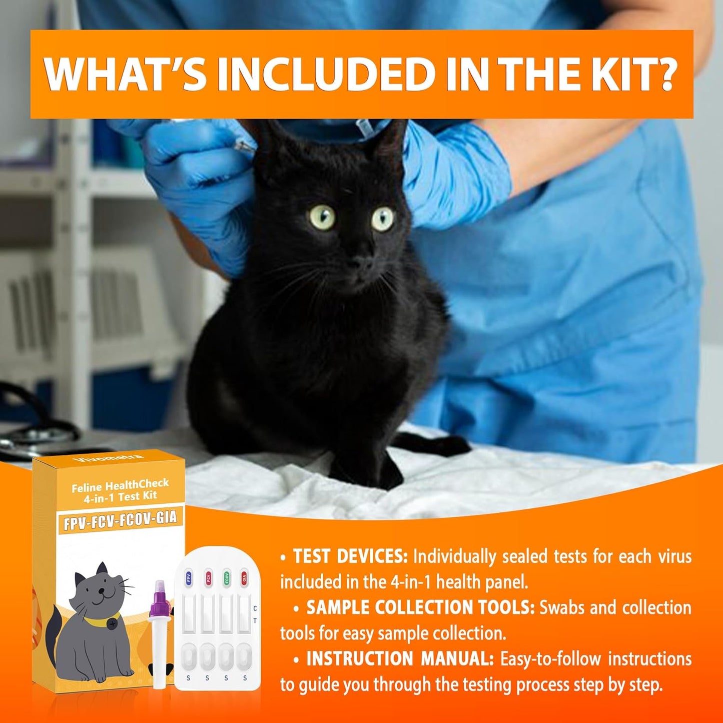 Feline/Cat HealthCheck 4-in-1 Test Kit ,Reliable Detection of Common Cats Illnesses ,Quick and Easy at-Home Testing