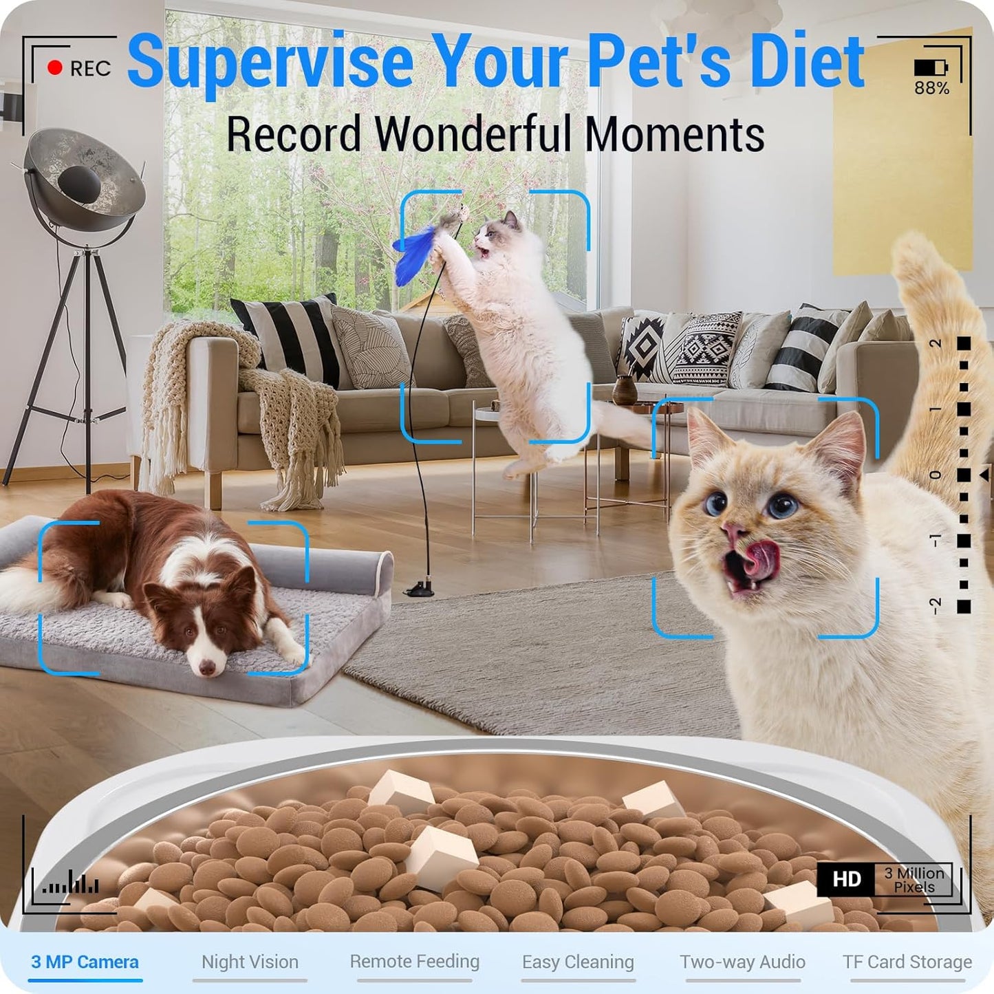 Frienhund Automatic Cat Feeder with 2K Camera: Automatic Dog Feeder with Night Vision, 7L
