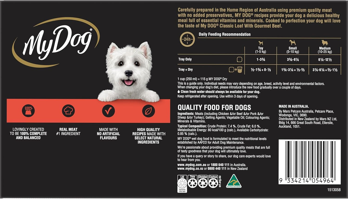 MY DOG Adult Wet Dog Food Classic Loaf with Gourmet Beef 24 x 100g Trays