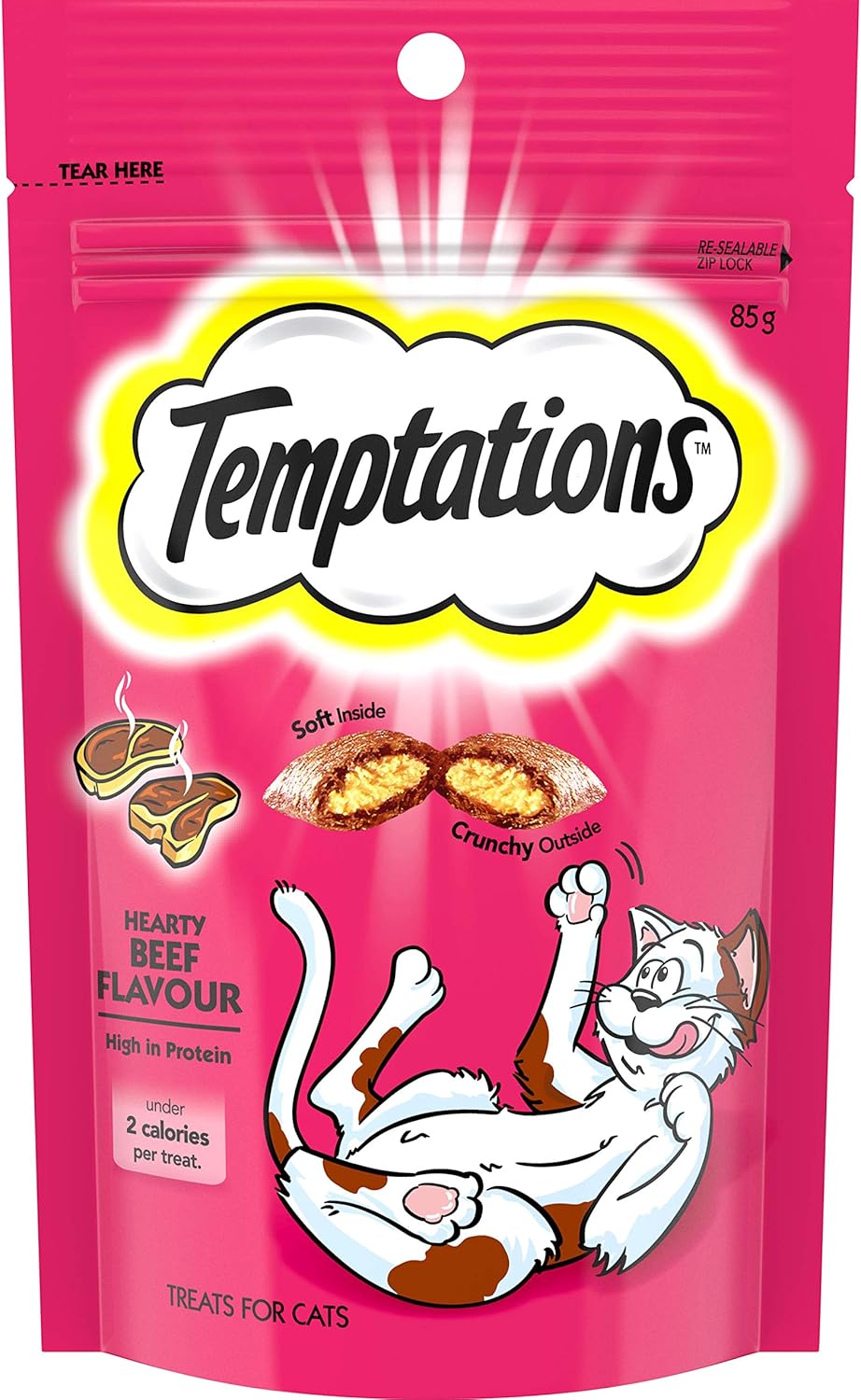 TEMPTATIONS Cat Treats Hearty Beef Flavour 85g, 6 Pack