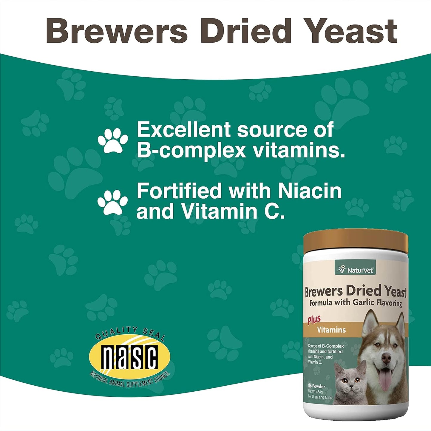 NaturVet Brewer's Dried Yeast Formula Powder for Dogs and Cats, 1-Pound
