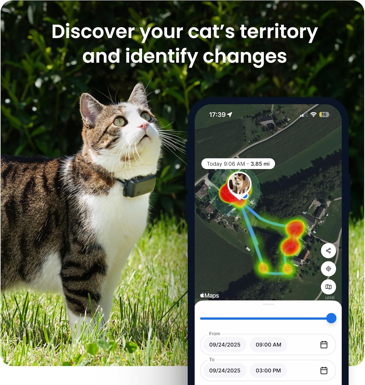 Tractive Smart Cat GPS Tracker | Real-Time Location & Wellness Monitoring for Cats 6.5 lbs+
