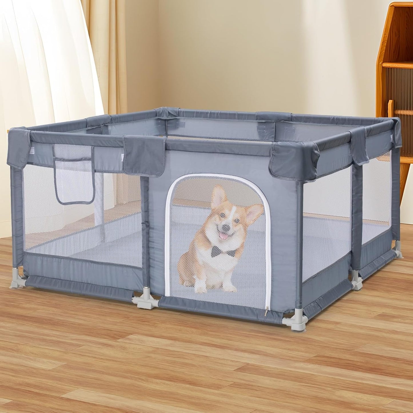 Foldable Portable Dog Fence With Door - Indoor and Outdoor Pet Cage