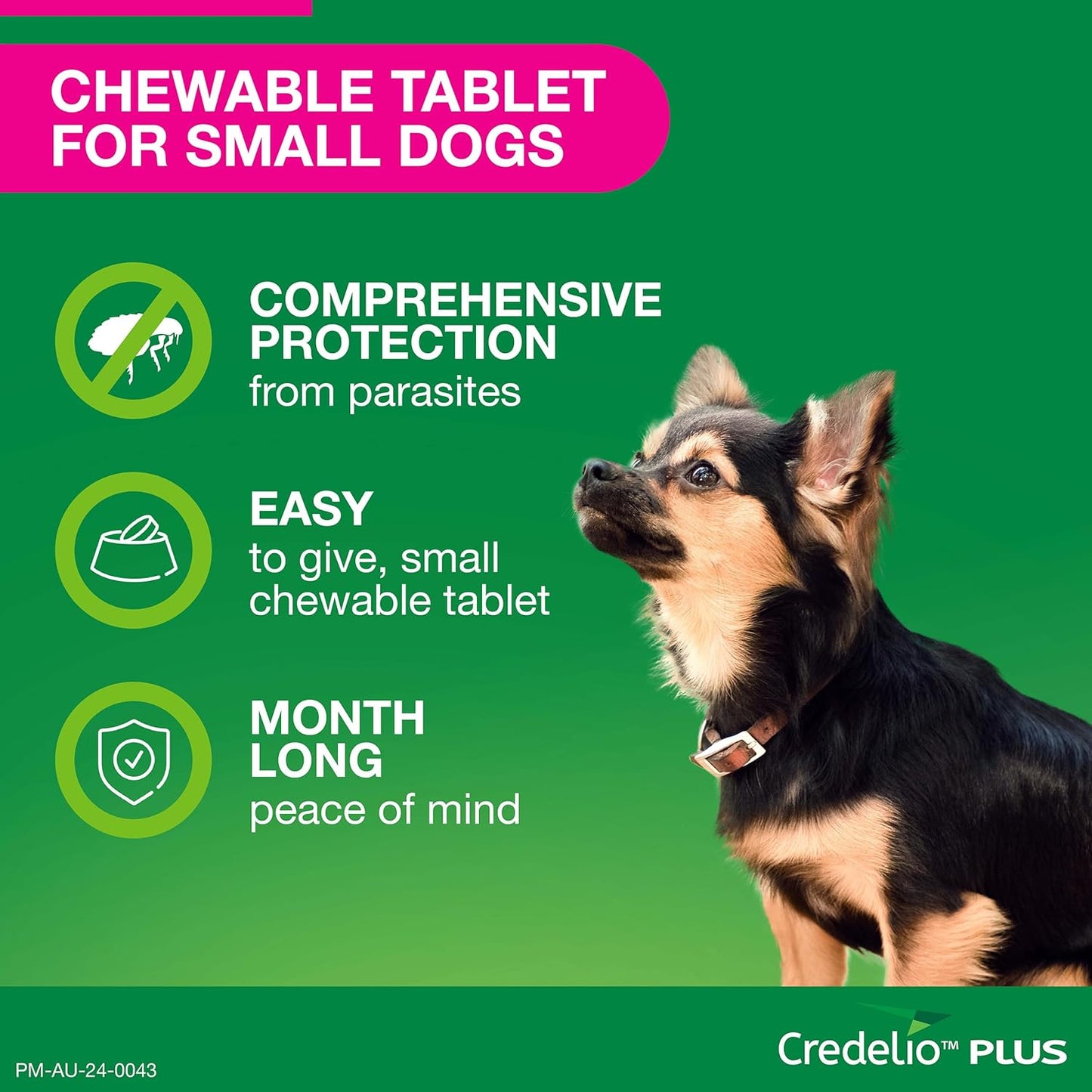 Credelio Plus Dog Flea and Tick Treatment, Six Pack, Ticks, Fleas, Mites, Heartworm & Worms Parasite Protection, in The Smallest Monthly Chewable Tablet for Dogs > 2.8-5.5 kg, 6 Pack