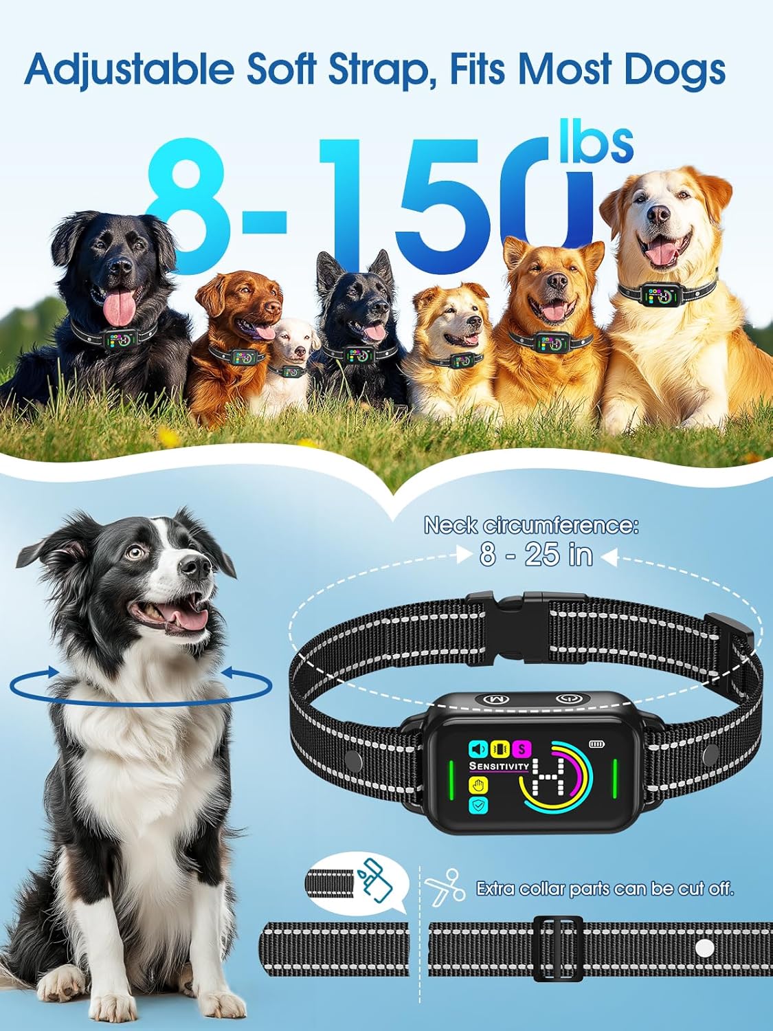 DINJOO Bark Collar, Dog Bark Collar for Large Medium Small Dogs,Smart Bark Collar (Dark Black)