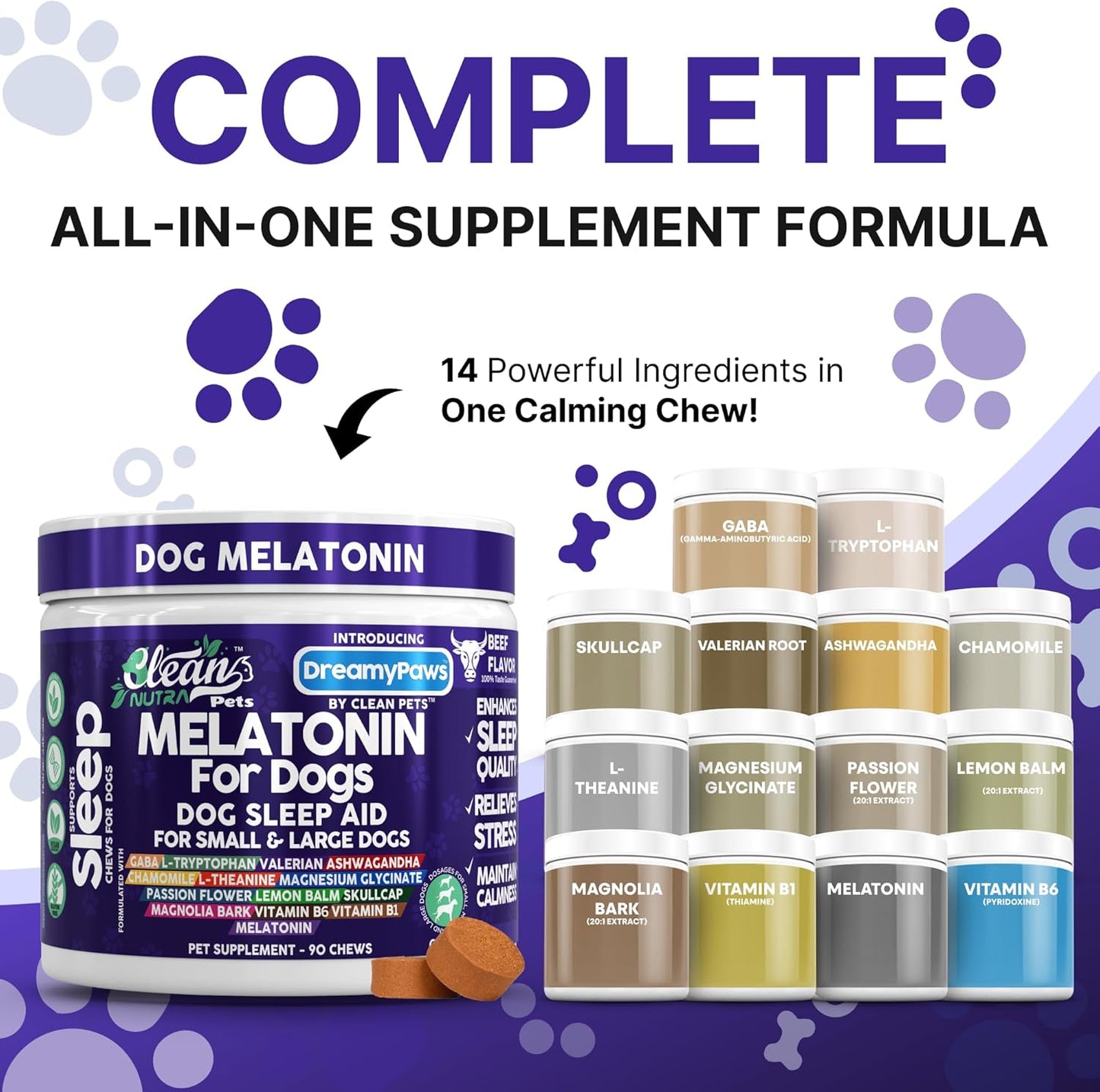Dreamy Paws Melatonin for Dogs Dog Calming Sleep Supplement