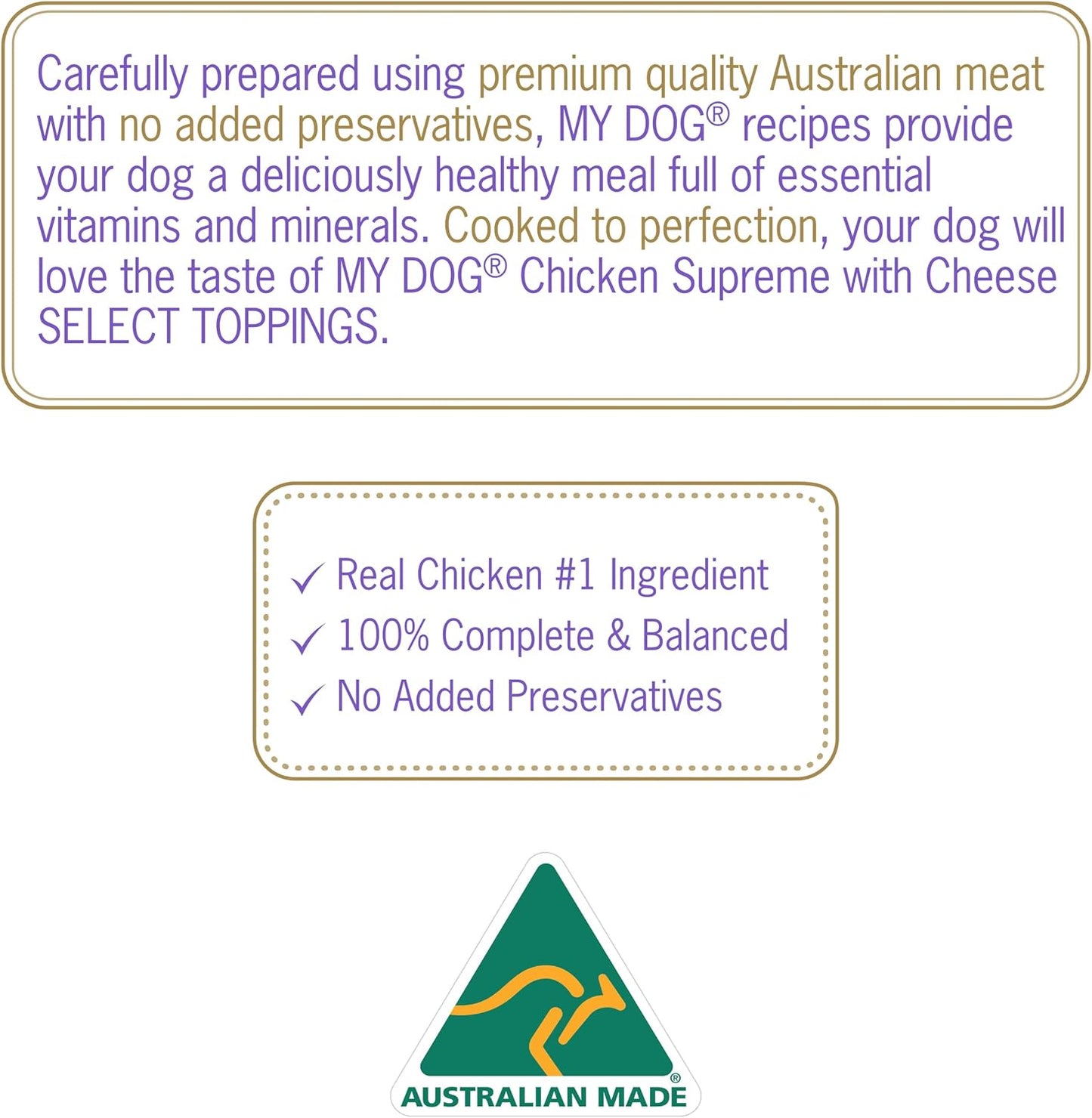 Adult Wet Dog Food Chicken Supreme With Cheese Select Toppings 6 x 100g, 6 Pack (36 Trays)