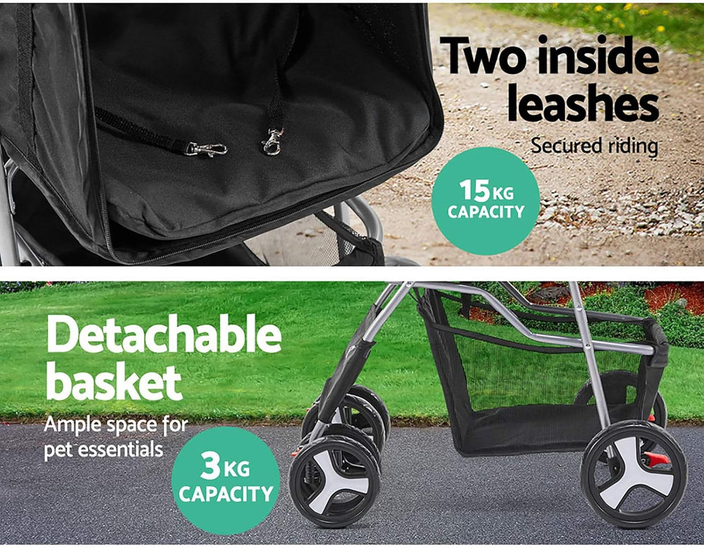 i.Pet Pet Stroller, Double Cat Dog Carrier Backpack Travel Strollers Pram Seat