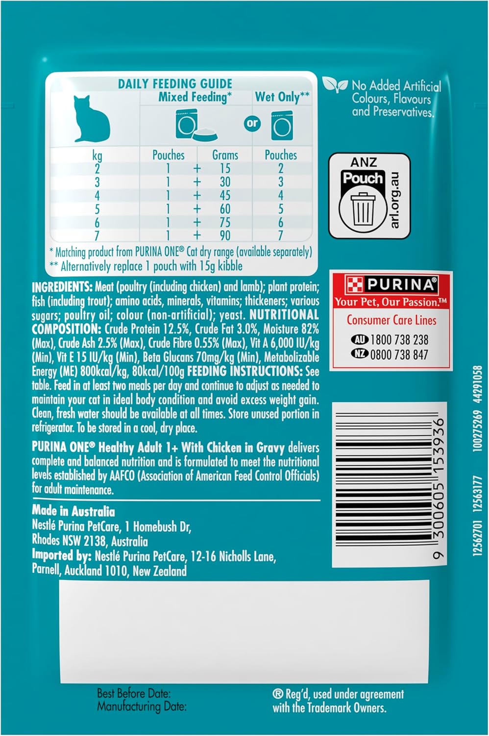 PURINA ONE Adult Wet Cat Food Succulent Chicken in Gravy Pouch 12x70g