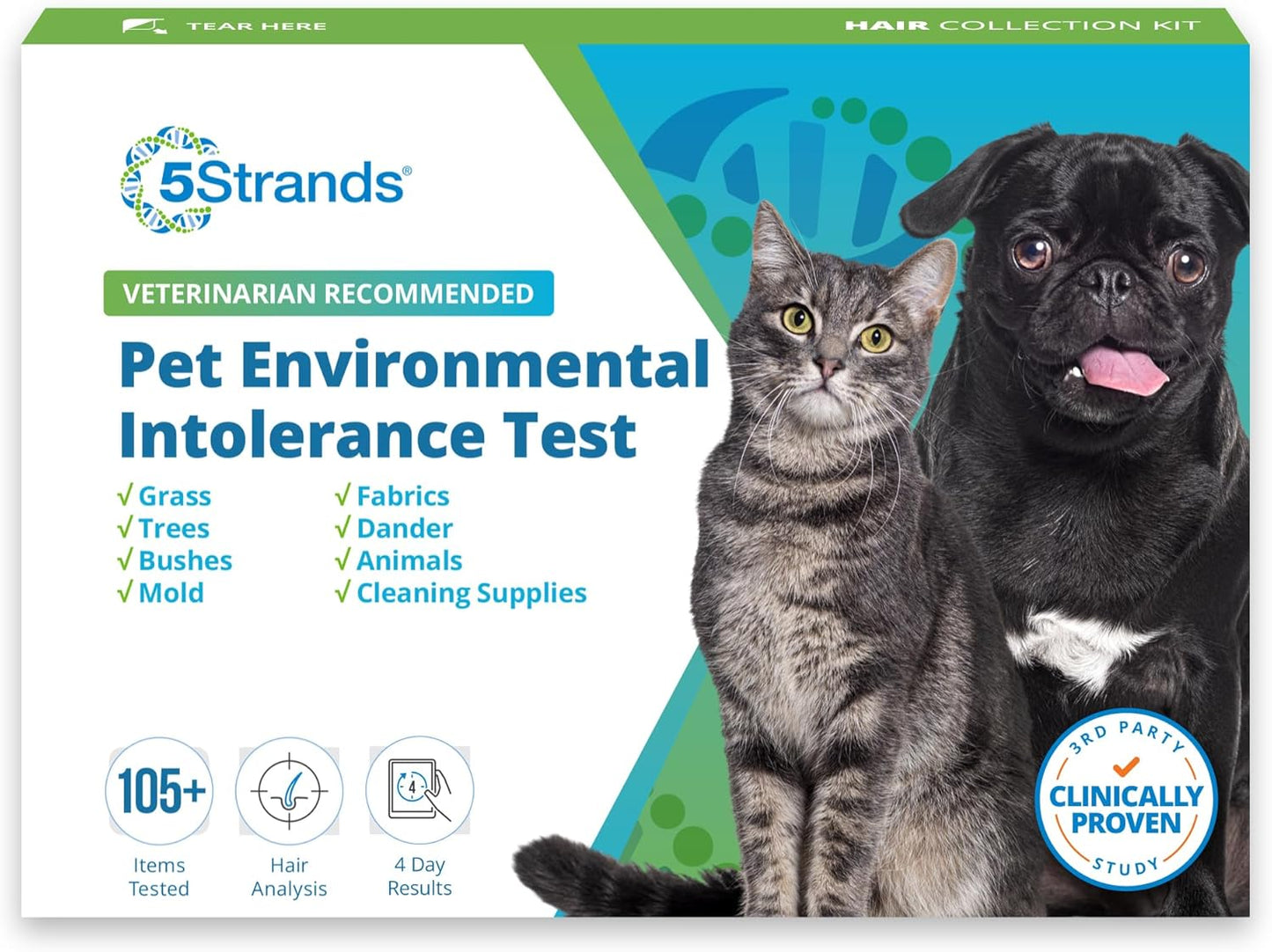 5Strands Pet Environmental Intolerance Test, 123 Items Tested, at Home Sensitivity Test for Dogs & Cats