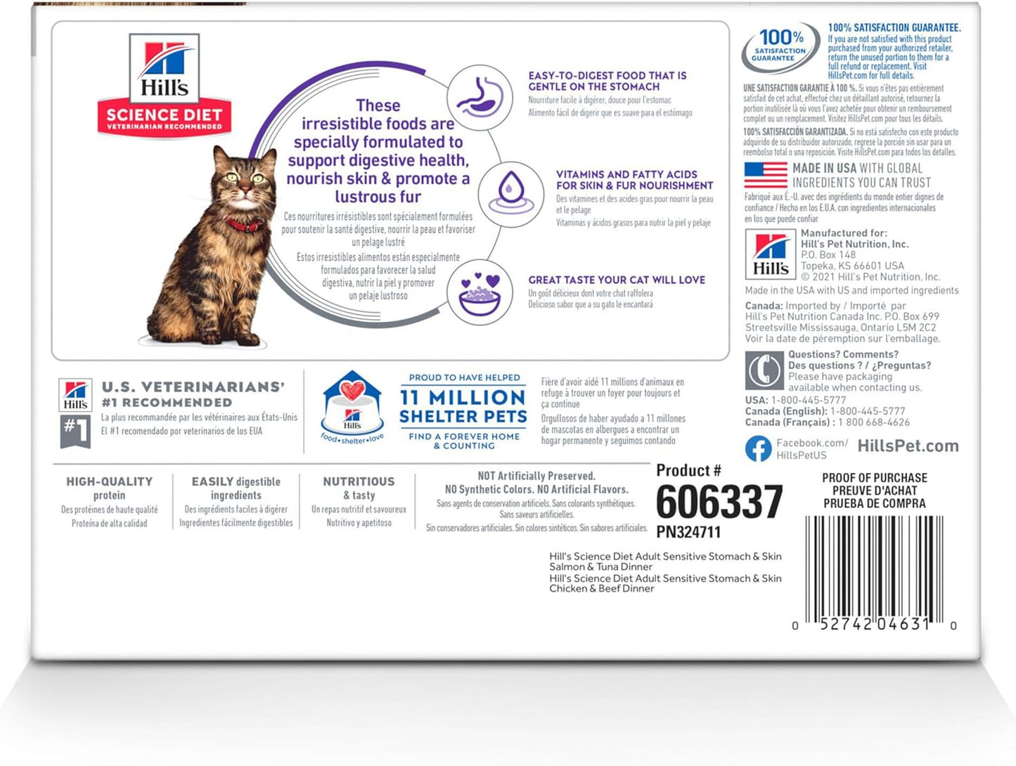 Hill's Science Diet Adult Sensitive Skin and Stomach Variety Pack Cat Food Pouches 12 x 80 g