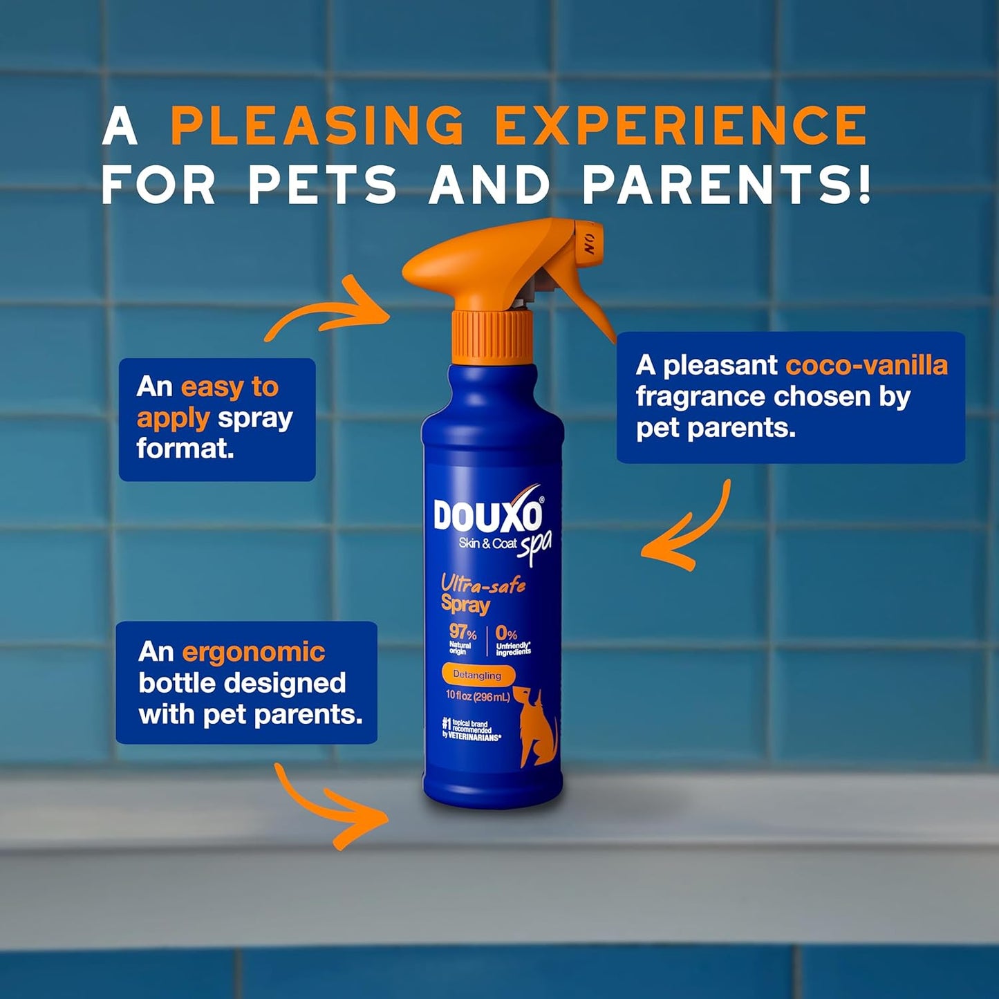 DOUXO® Skin & Coat SPA - Ultra-Safe Detangling Spray for Dogs, 10 fl oz