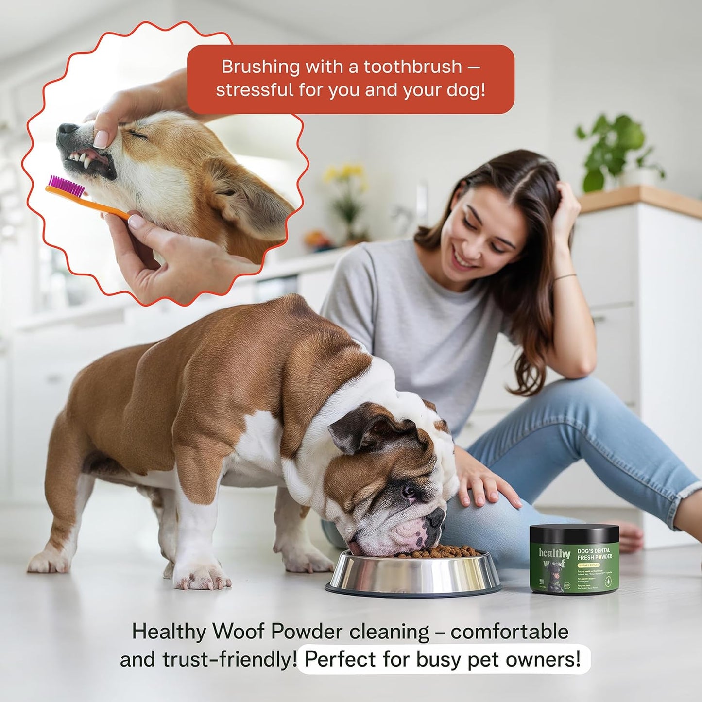 Dental Powder for Dogs - Complete Oral Care Bone Broth, Dog Teeth Cleaning Powder,60 Scoops