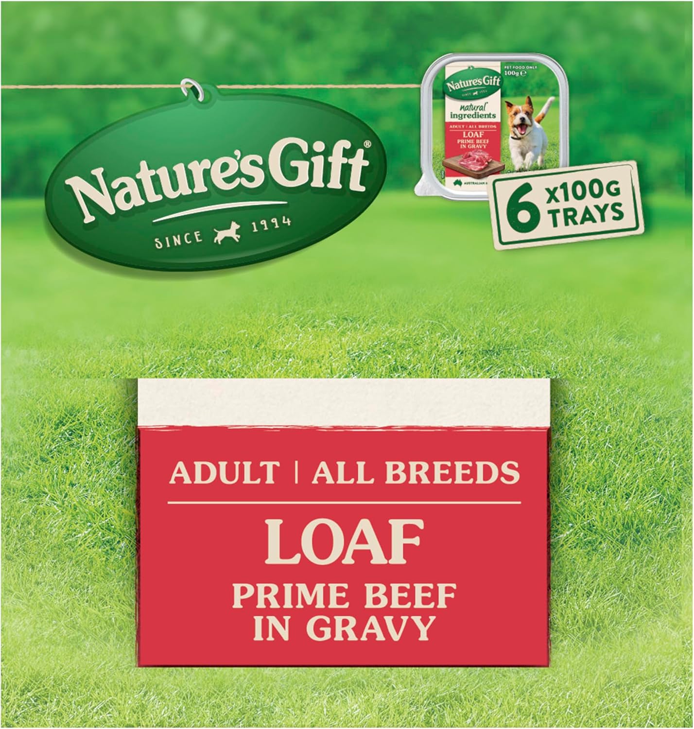 Nature's Gift Adult Wet Dog Food, Prime Beef in Gravy 6x100g