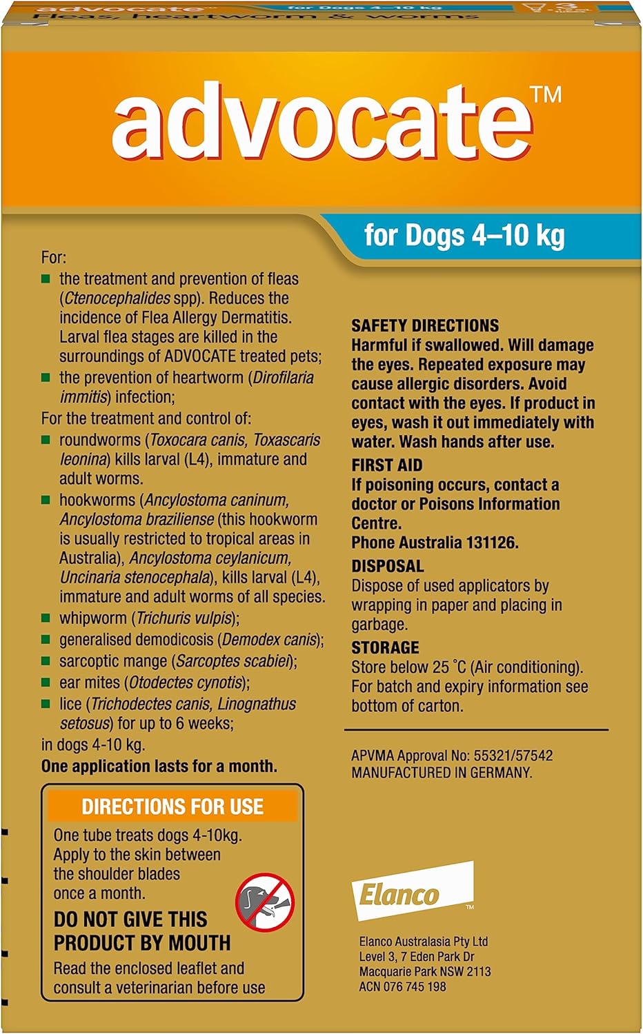 Advocate Flea, Heartworm and Worm Control for Medium Dogs, Aqua, 3 Pack