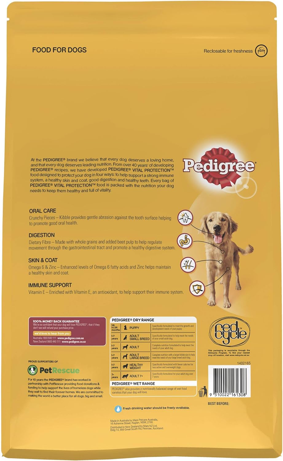 PEDIGREE Adult Dry Dog Food With Real Beef 3kg Bag, 4 Pack