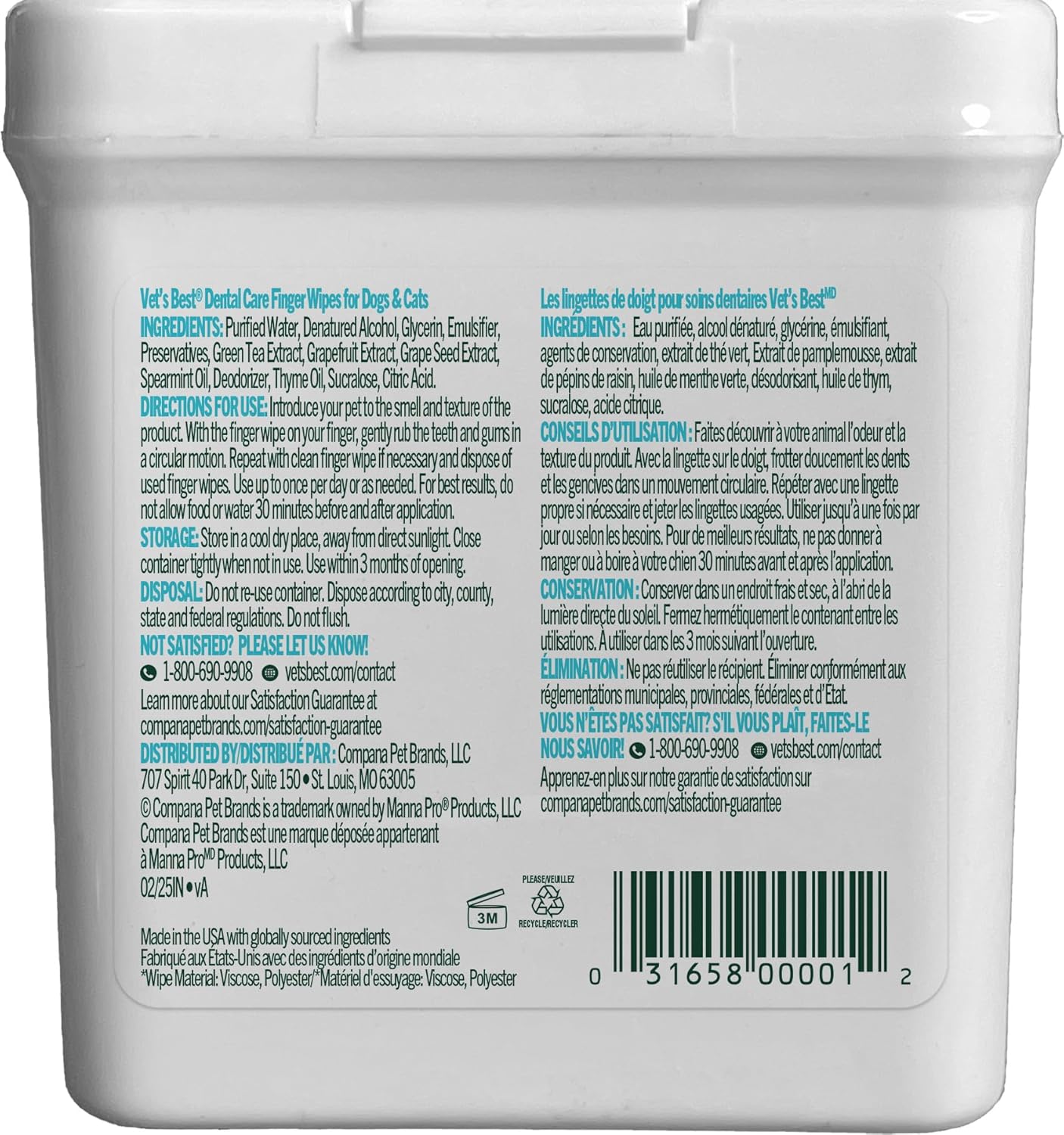 Vet's Best Finger Dental Wipes for Dogs and Cats – 50 Count