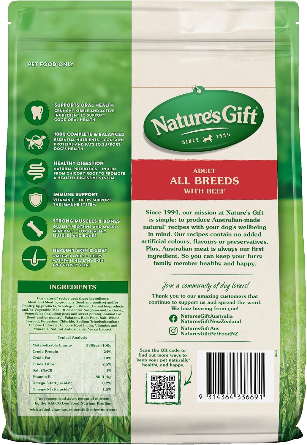 Nature's Gift Adult Dry Dog Food, Beef 2.5kg - 100% Complete & Balanced Nutrition, Supports Digestion, Immunity & Skin Health