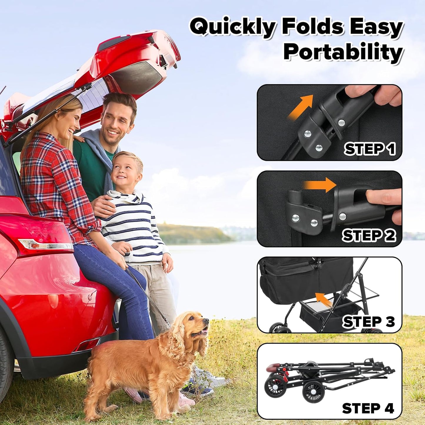 Advwin 3 in 1 Folding Dog Stroller, Pet Stroller for Small/Medium Dogs