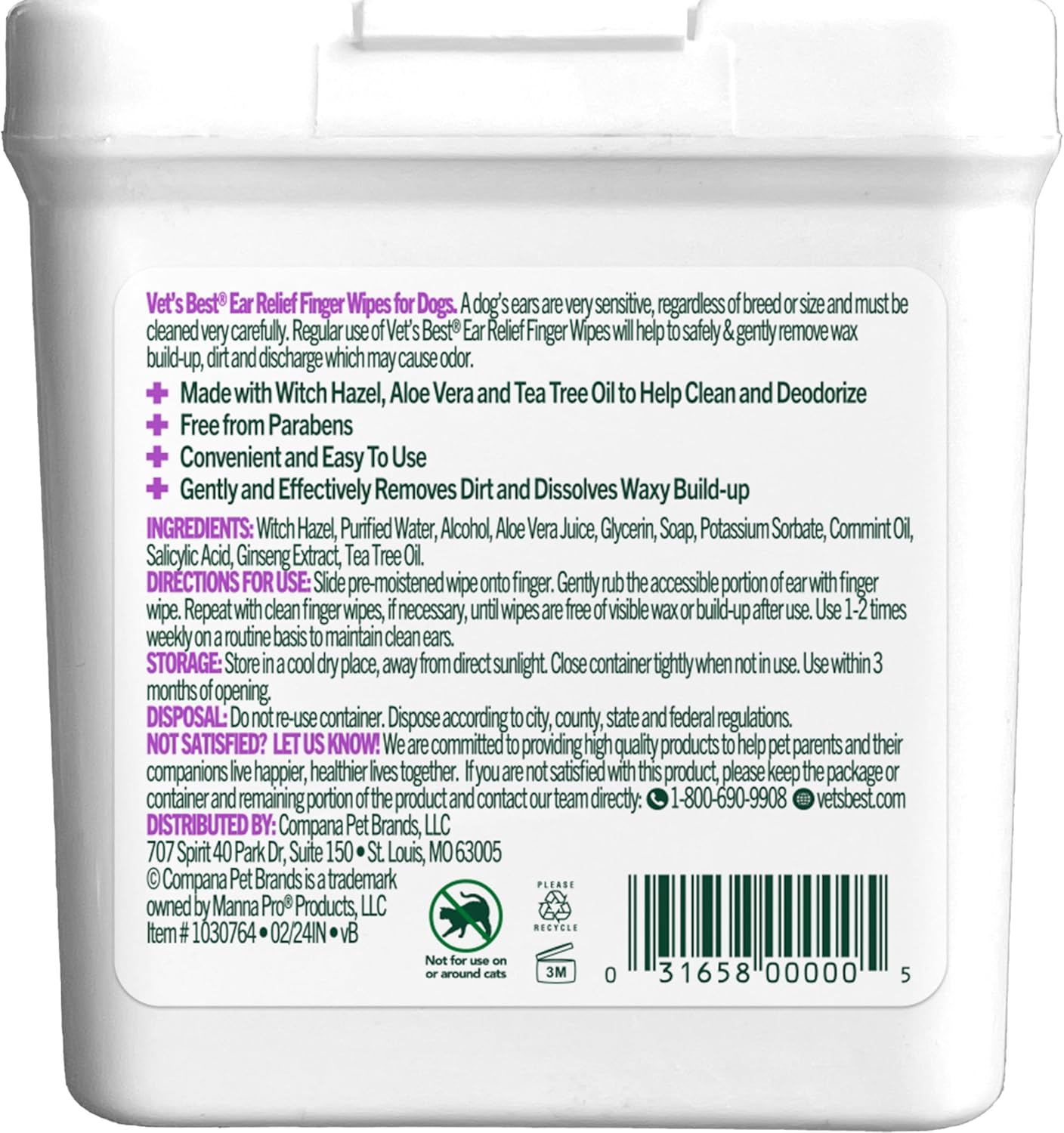 Vet's Best Ear Cleaner Finger Wipes for Dogs – Disposable Deodorizing Pads to Soothe Itchy Ears and Remove Odor – 50 Count
