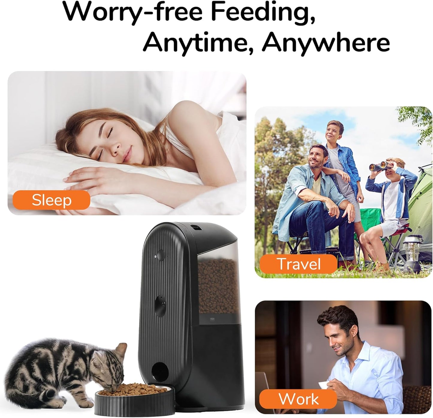 Automatic Cat Feeder, 2 in 1 Automatic Pet Feeders with Camera and Audio, Support DIY Meals and Timed Control WiFi Cat Food Dispenser, Suit for Cat