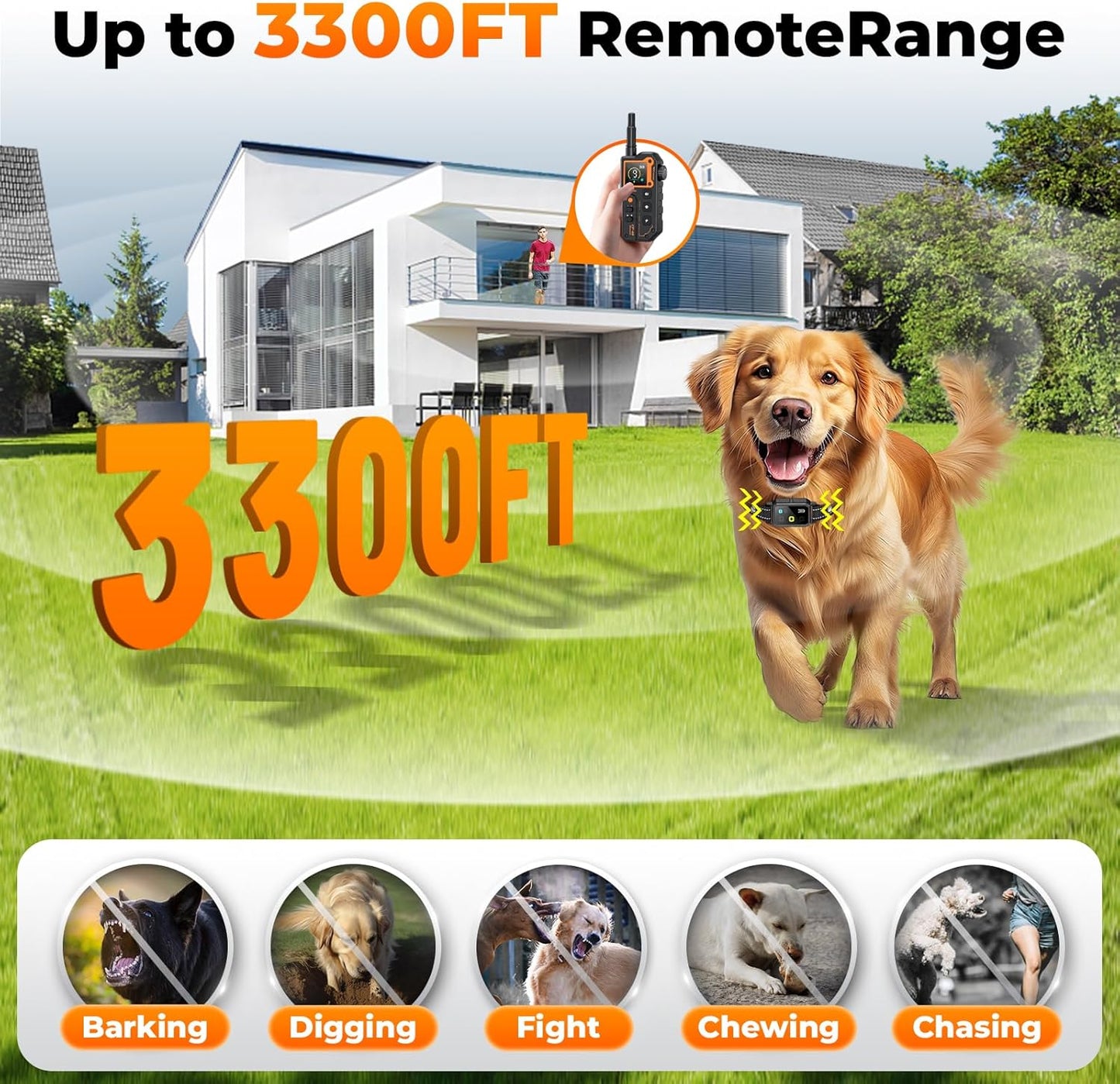 AI Dog Shock Collar 2 Dogs (10-120Lbs) - 3300FT Dog Training Collar with Remote, IPX7