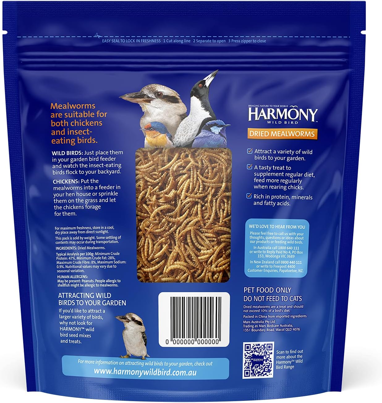 HARMONY Dried Mealworms, 220g