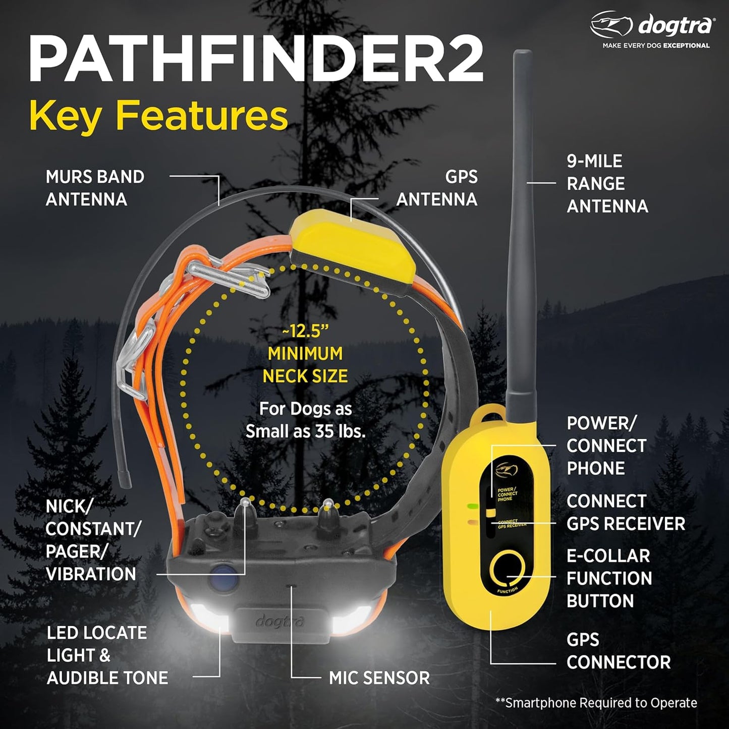 Dogtra Pathfinder 2 GPS Dog Tracker e Collar 9 Mile Long Range LED Light No Monthly fees