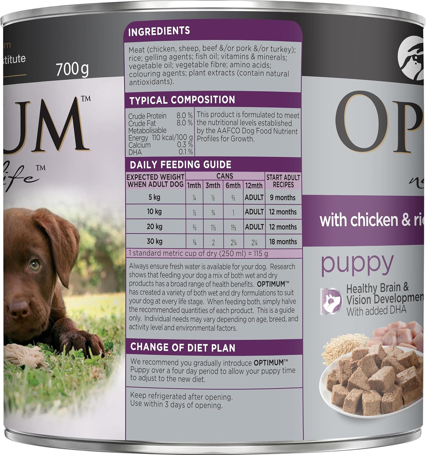 Optimum Chicken and Rice Wet Puppy Food, 12 Cans, Medium