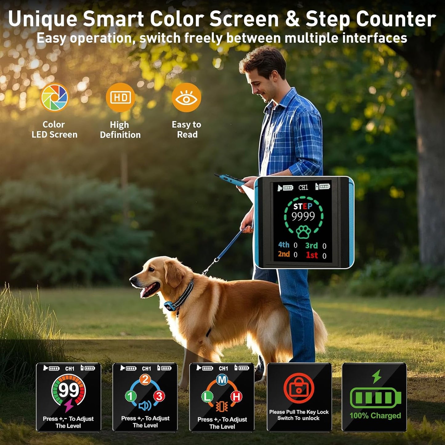 Frayo Dog Training Collar with Remote - 5 Training Modes 3300FT Electric Dog Shock Collar IP67 Waterproof Rechargeable E Collar for Large Medium Small Dogs (Blue)